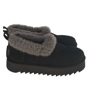 UGG Black Slippers with Gray Fur Lining